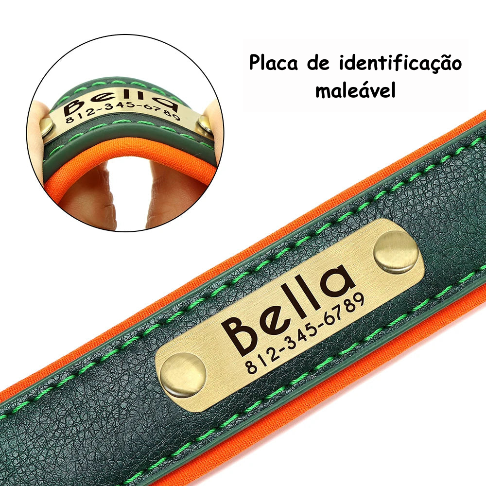 Coleira em Couro com Placa de Identificação Prime Tag