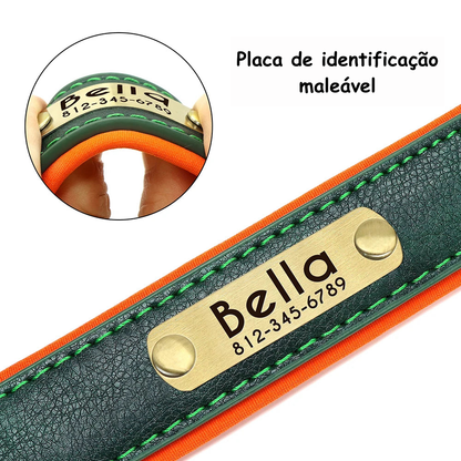 Coleira em Couro com Placa de Identificação Prime Tag