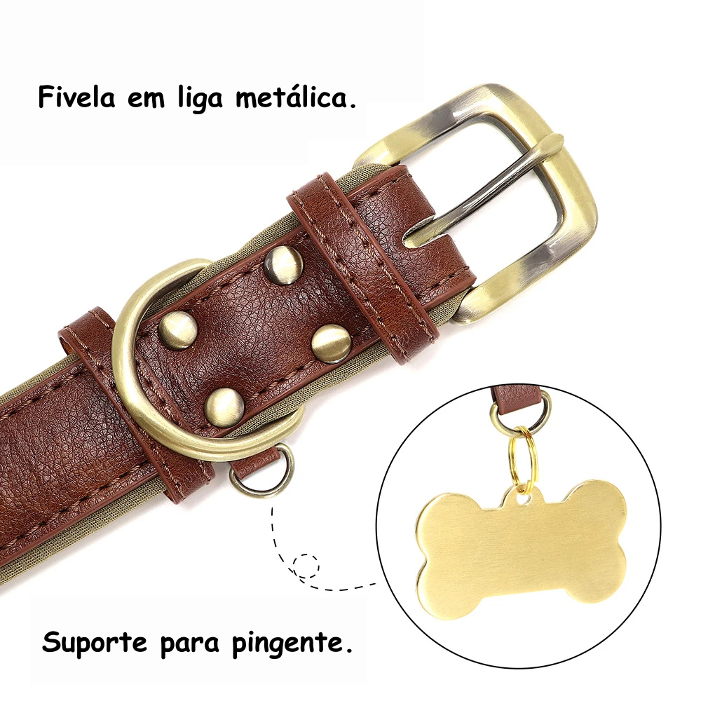 Coleira em Couro com Placa de Identificação Prime Tag