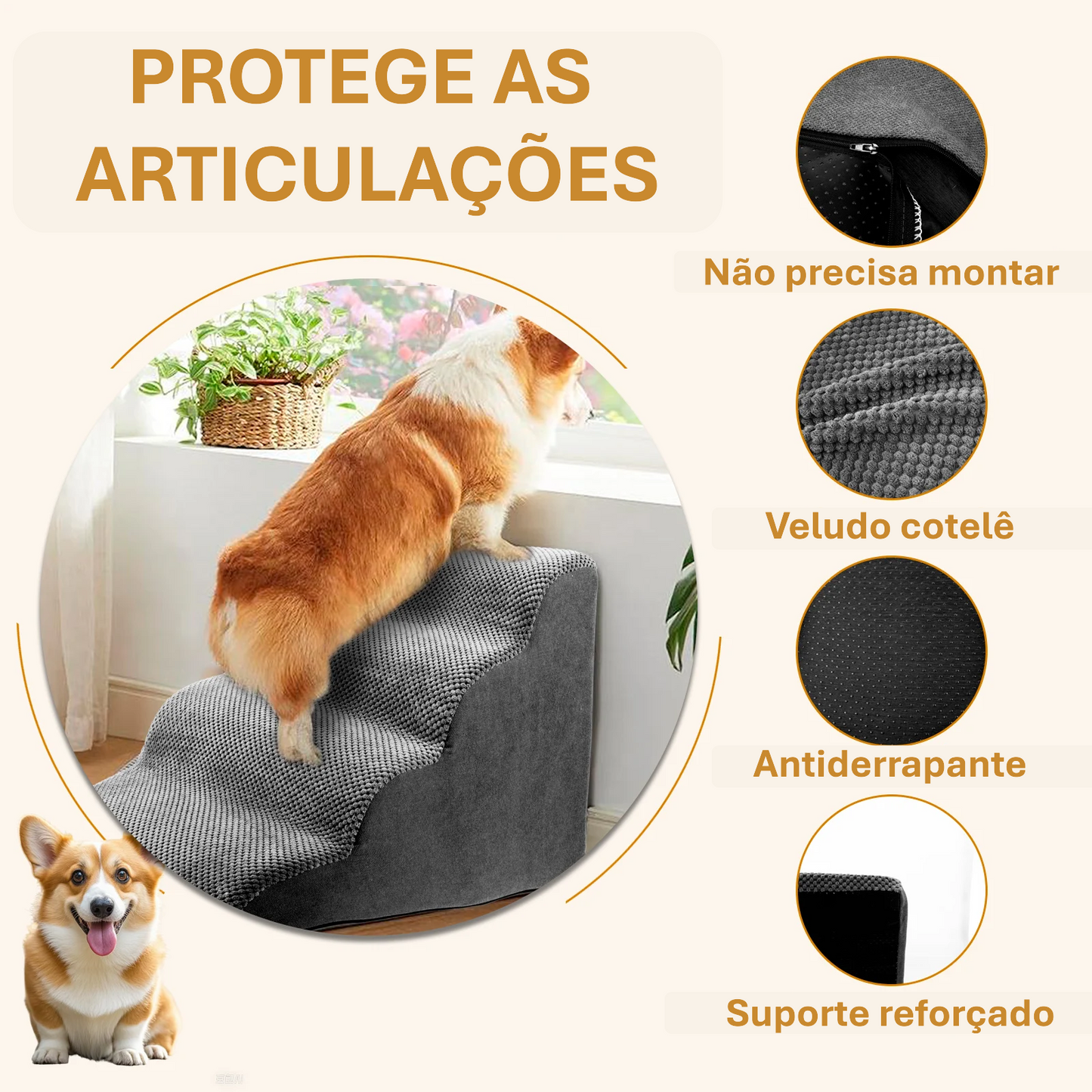 Escada Pet Confort - Opções de 2, 3 ou 4 Degraus